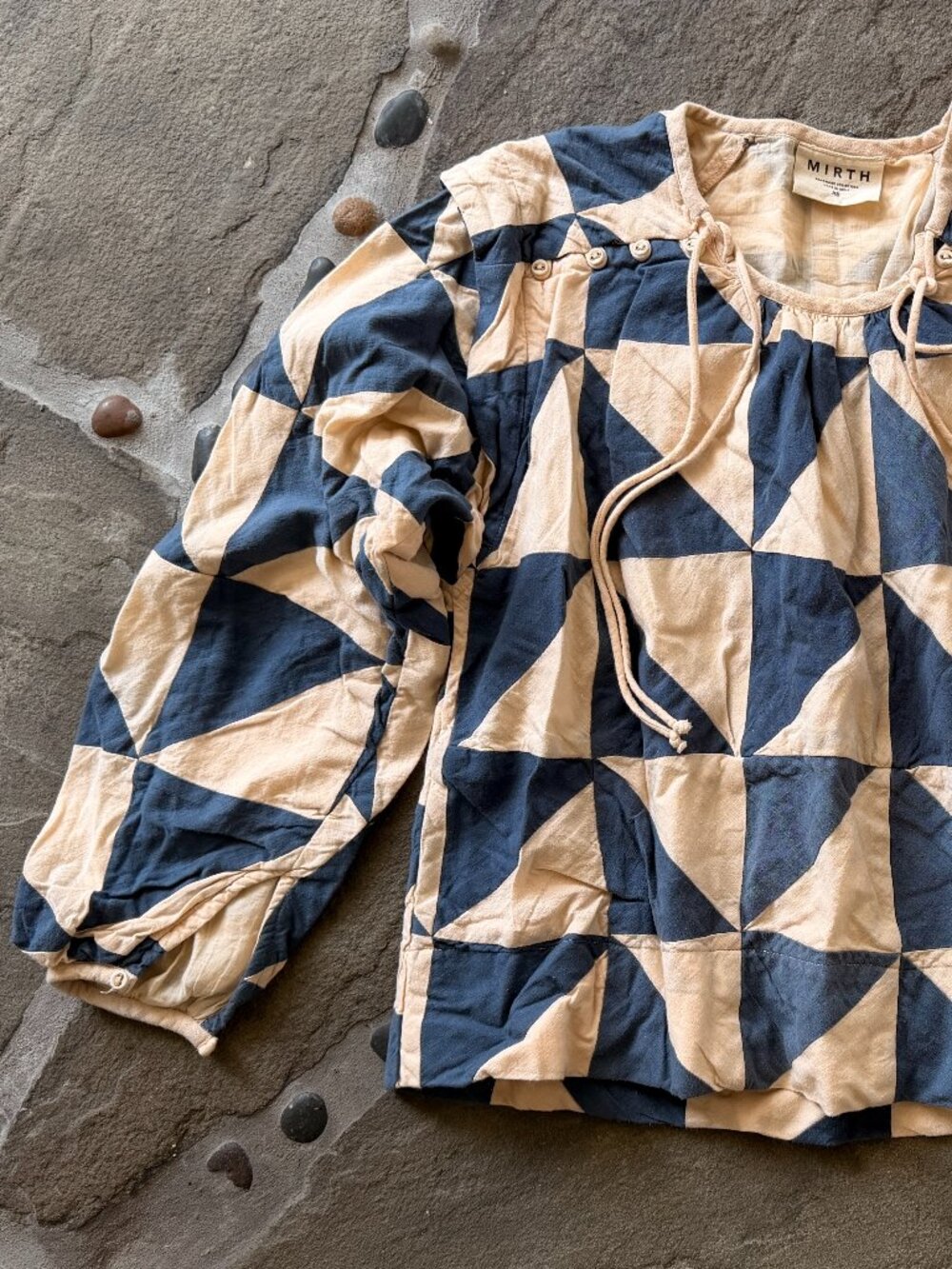 Mirth Malaga Geometric Patterned Women's Top Navy